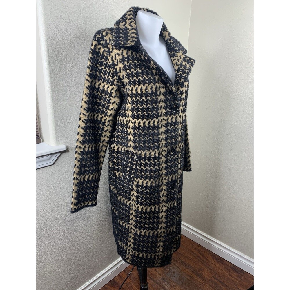 Magaschoni Long Duster Sweater Black Brown Women’s Sz S Pockets Big Buttons